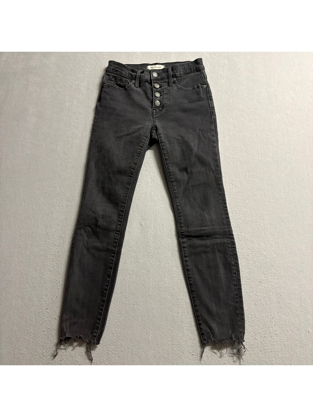 Madewell 9 High Rise Skinny Jeans Womens 24 Black Button Fly Raw Hem Stretch